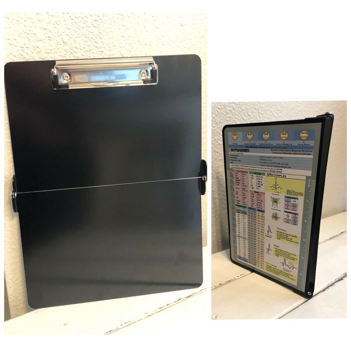 Folding Metal Nursing Clipboard Black With Cheat Sheets Student Letter 11.5x8.75